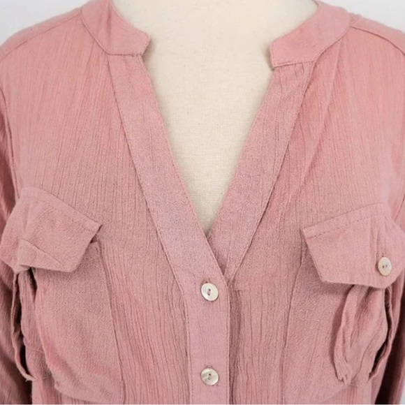 Derek Heart Convertible Sleeve Pink Crinkle Fabric Peplum Top Size Large - Picture 3 of 11